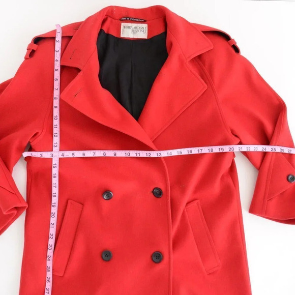 Vintage International Scene Red 100% Wool Maxi Double  Breasted Winter Coat 9/10 - Picture 5 of 16